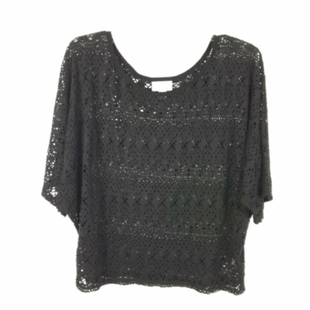 Bisou Bisou Open Knit Short Sleeve Over Shirt Top